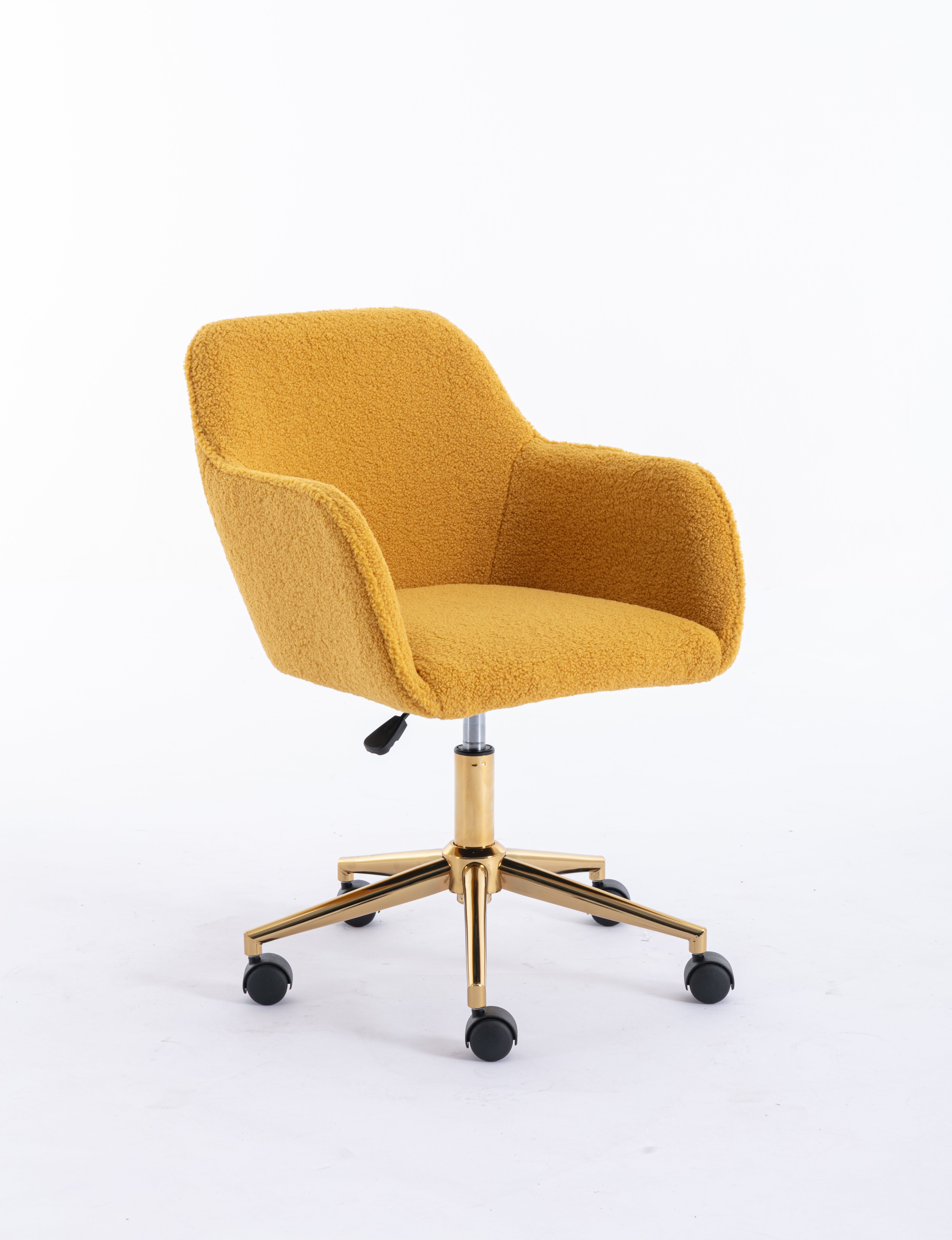 Radioso Comfort: Sedia da Ufficio Moderna in Tessuto Teddy Regolabile in Altezza, Girevole a 360 Gradi - Giallo
