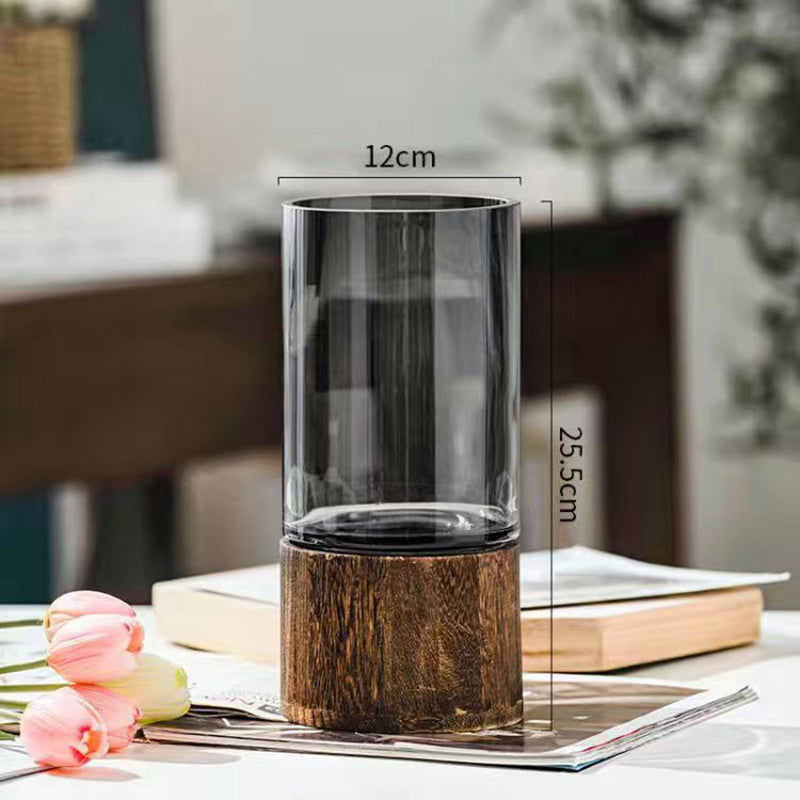 Eleganza Luminosa: Vaso in Vetro di Lusso con Base in Legno - Creatività Incandescente
