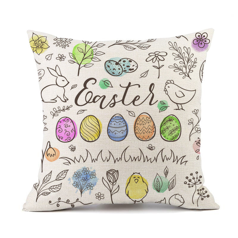 Easter Bunny Egg Cotton Linen Cushion Cover