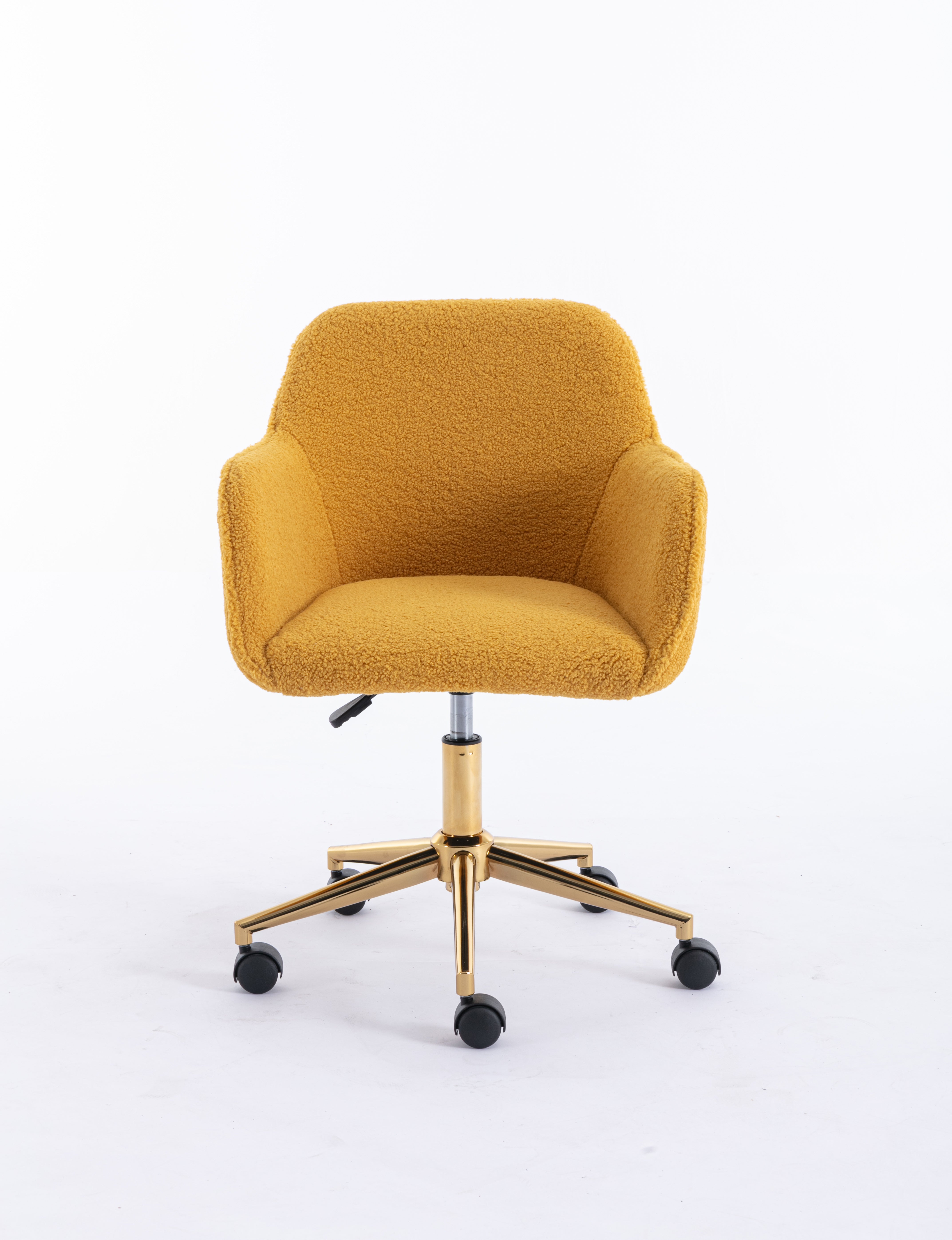 Radioso Comfort: Sedia da Ufficio Moderna in Tessuto Teddy Regolabile in Altezza, Girevole a 360 Gradi - Giallo