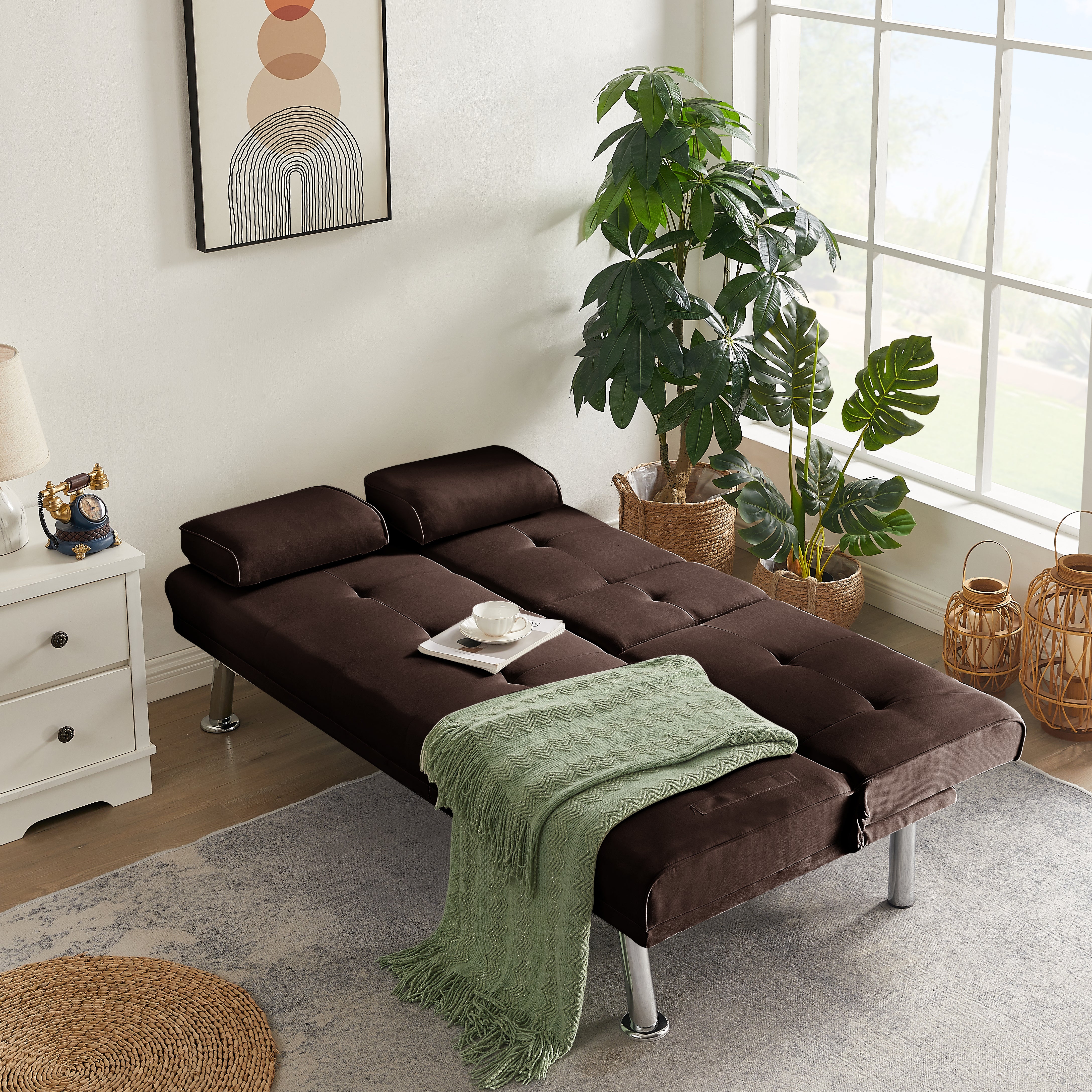 Sofisticato Comfort Convertibile: Divano Letto Futon Pieghevole in Tessuto Lino al 100%