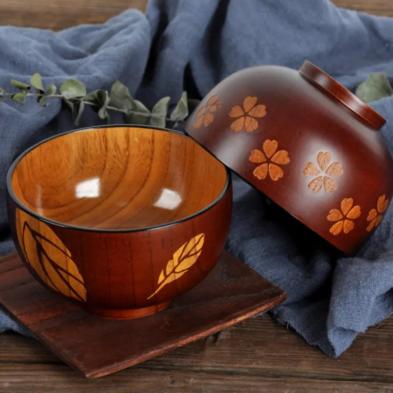 Handmade Wooden Soup Bowl with Spoon and Salt Scoop