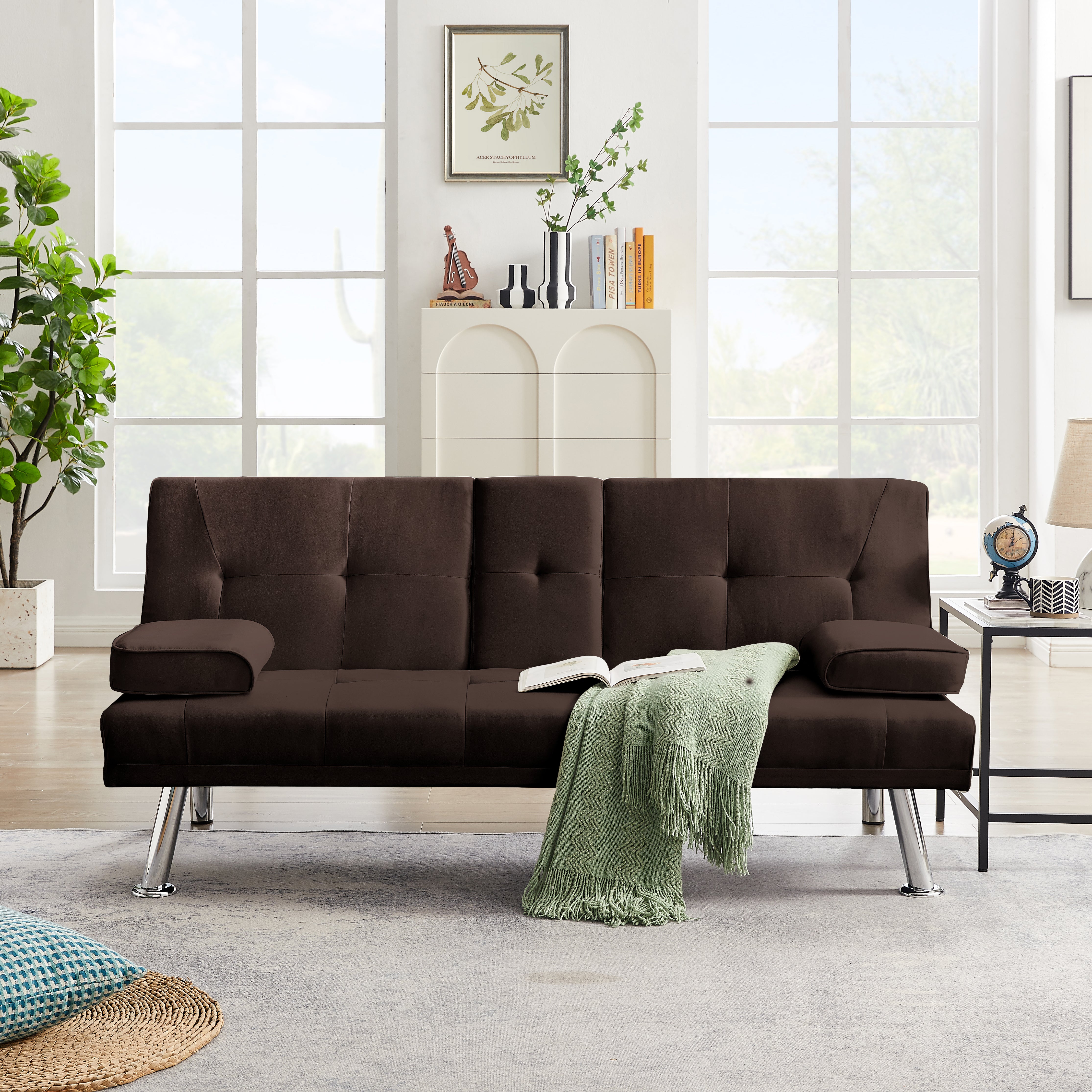 Sofisticato Comfort Convertibile: Divano Letto Futon Pieghevole in Tessuto Lino al 100%