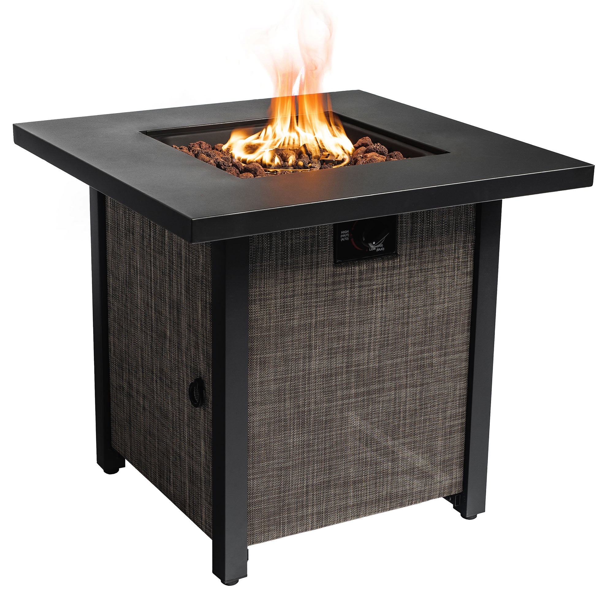 Tabletop Flames: Tavolo Quadrato da 40000BTU con Lato in Textilene e Accenti in Acciaio