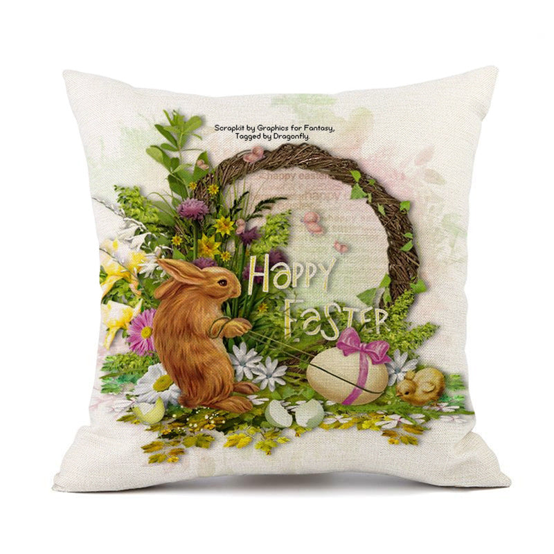 Easter Bunny Egg Cotton Linen Cushion Cover