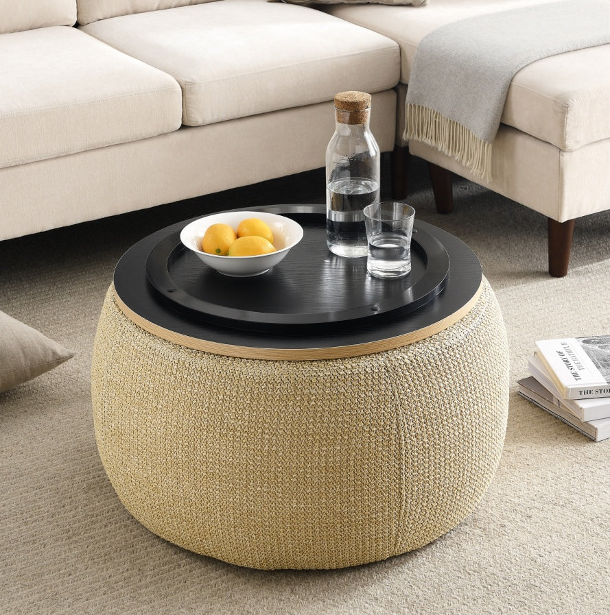 Pouf Tavolino 2-in-1 con Contenitore - Design Multifunzionale e Naturale
