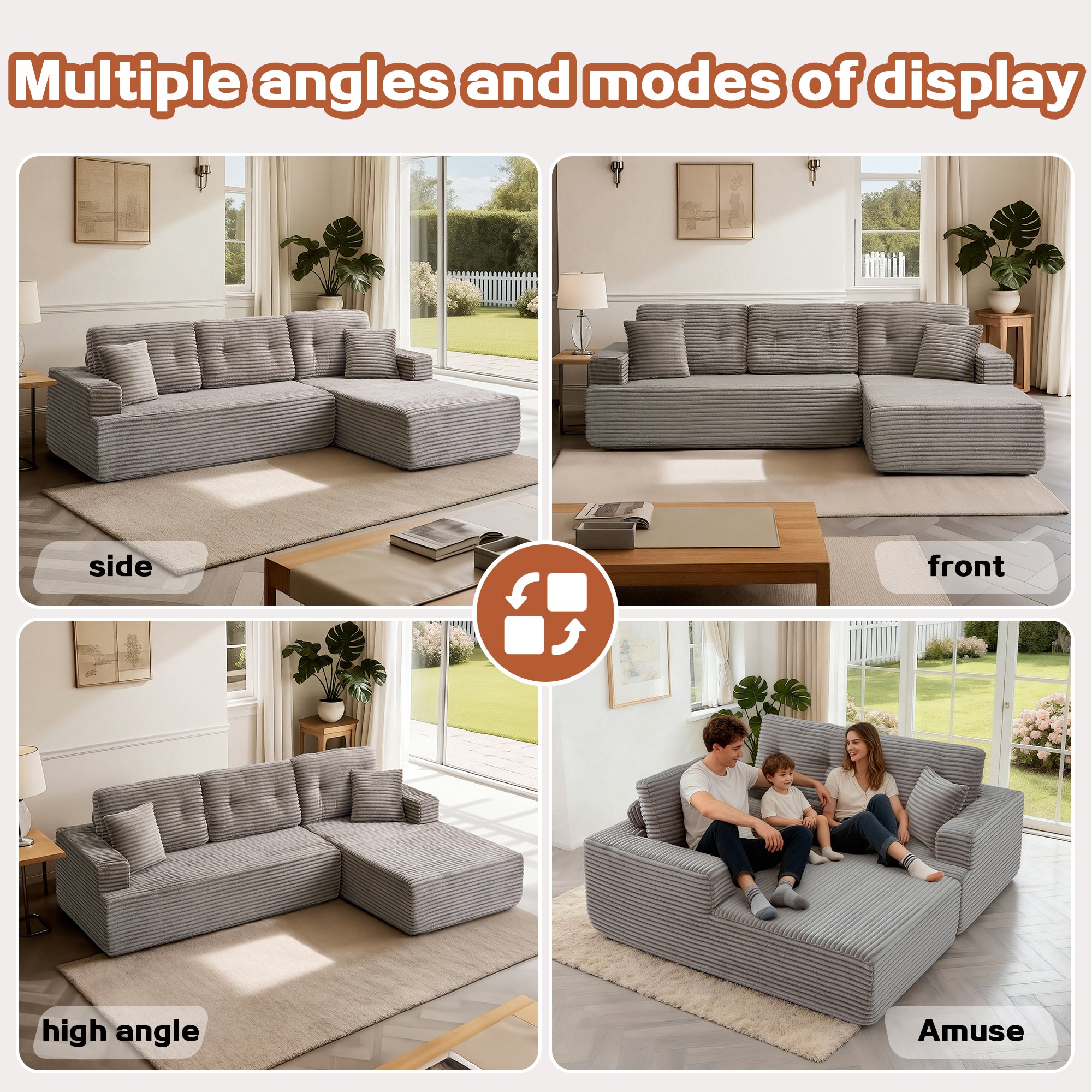 Left-Facing Chaise,L Shape Modular Sectional Sofa, Compressed Sectional Sofa Modern Minimalist Style Corduroy Couch,Unfold Into A Bed, Bedroom, Comfy Compressed Sofa
