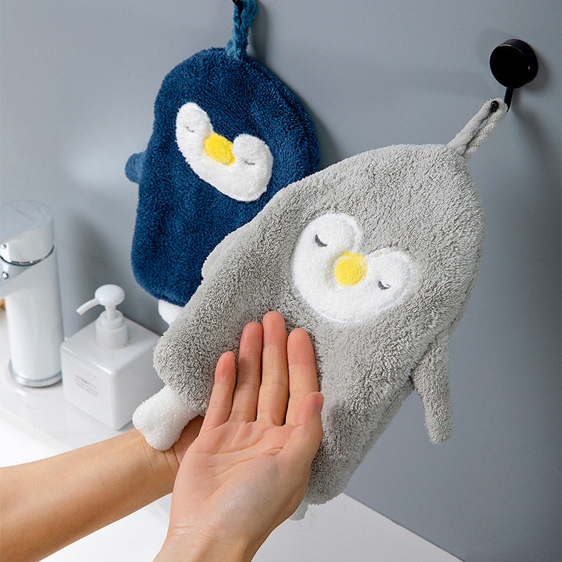 "PenguinCharm™ - Asciugamano a Mano in Velluto di Corallo con Adorabile Design di Pinguino per un Tocco Gioioso al Tuo Bagno!"