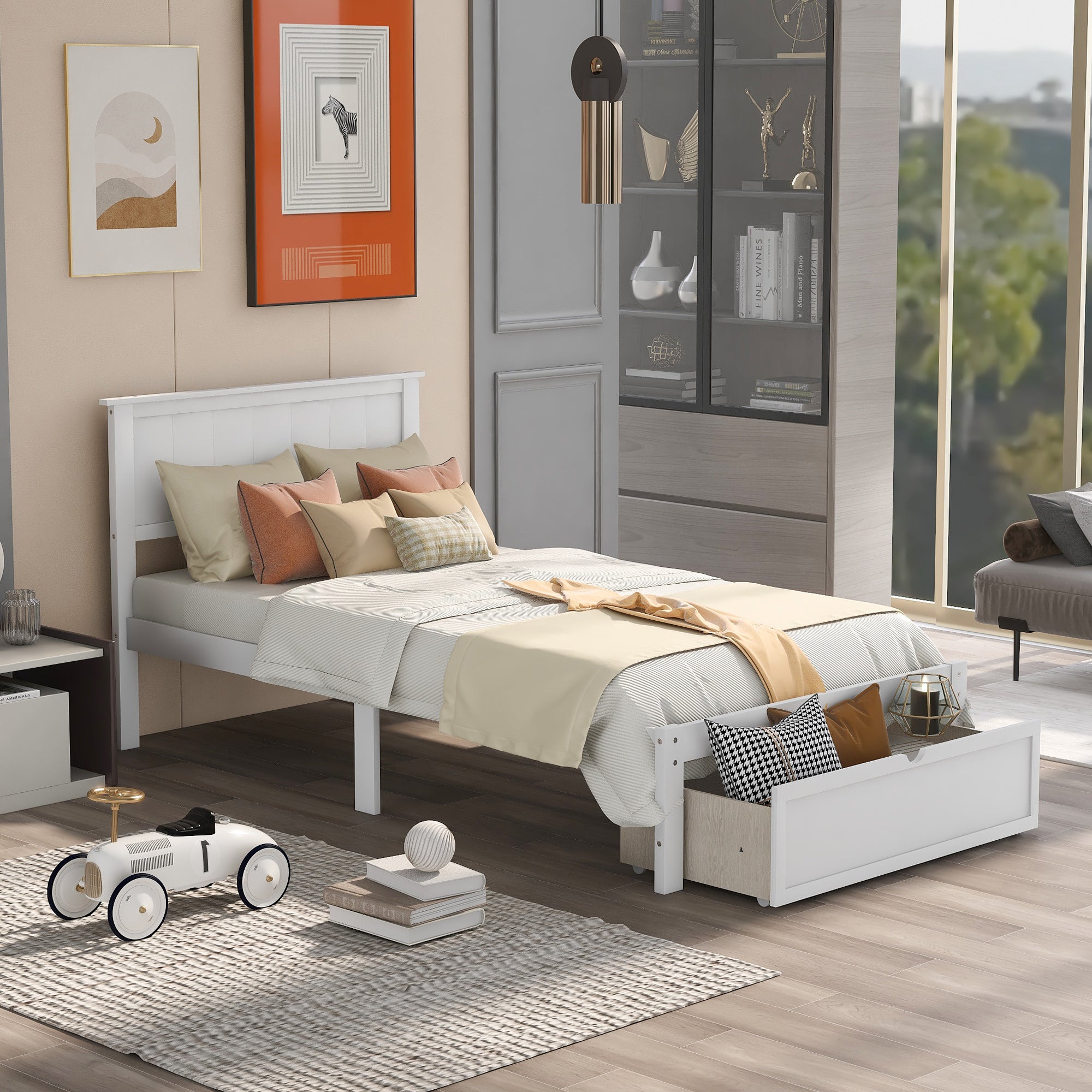 "Eleganza e Funzionalità: Letto Singolo con Cassetto Integrato Bianco"