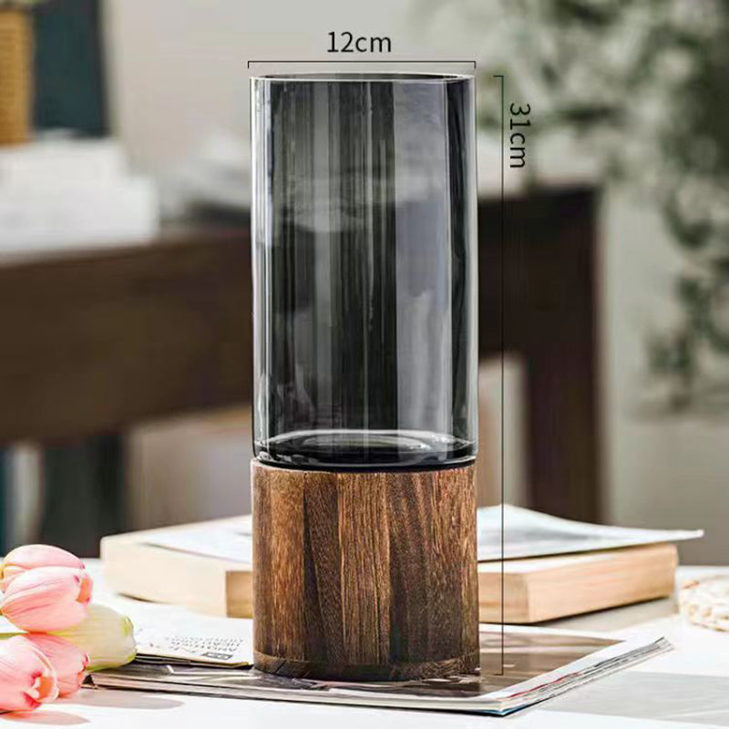 Eleganza Luminosa: Vaso in Vetro di Lusso con Base in Legno - Creatività Incandescente
