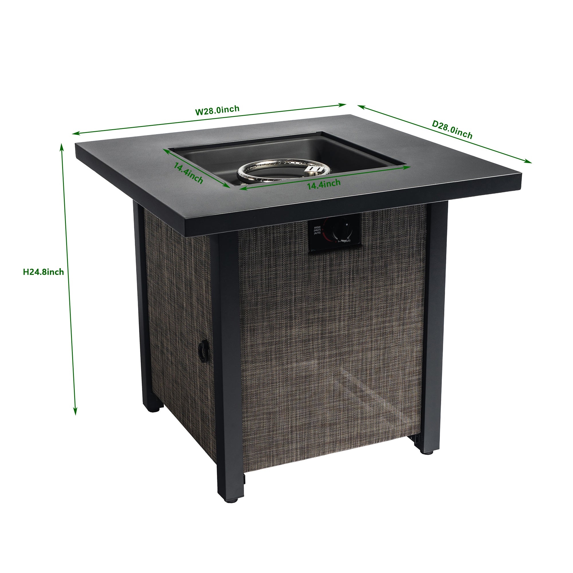 Tabletop Flames: Tavolo Quadrato da 40000BTU con Lato in Textilene e Accenti in Acciaio