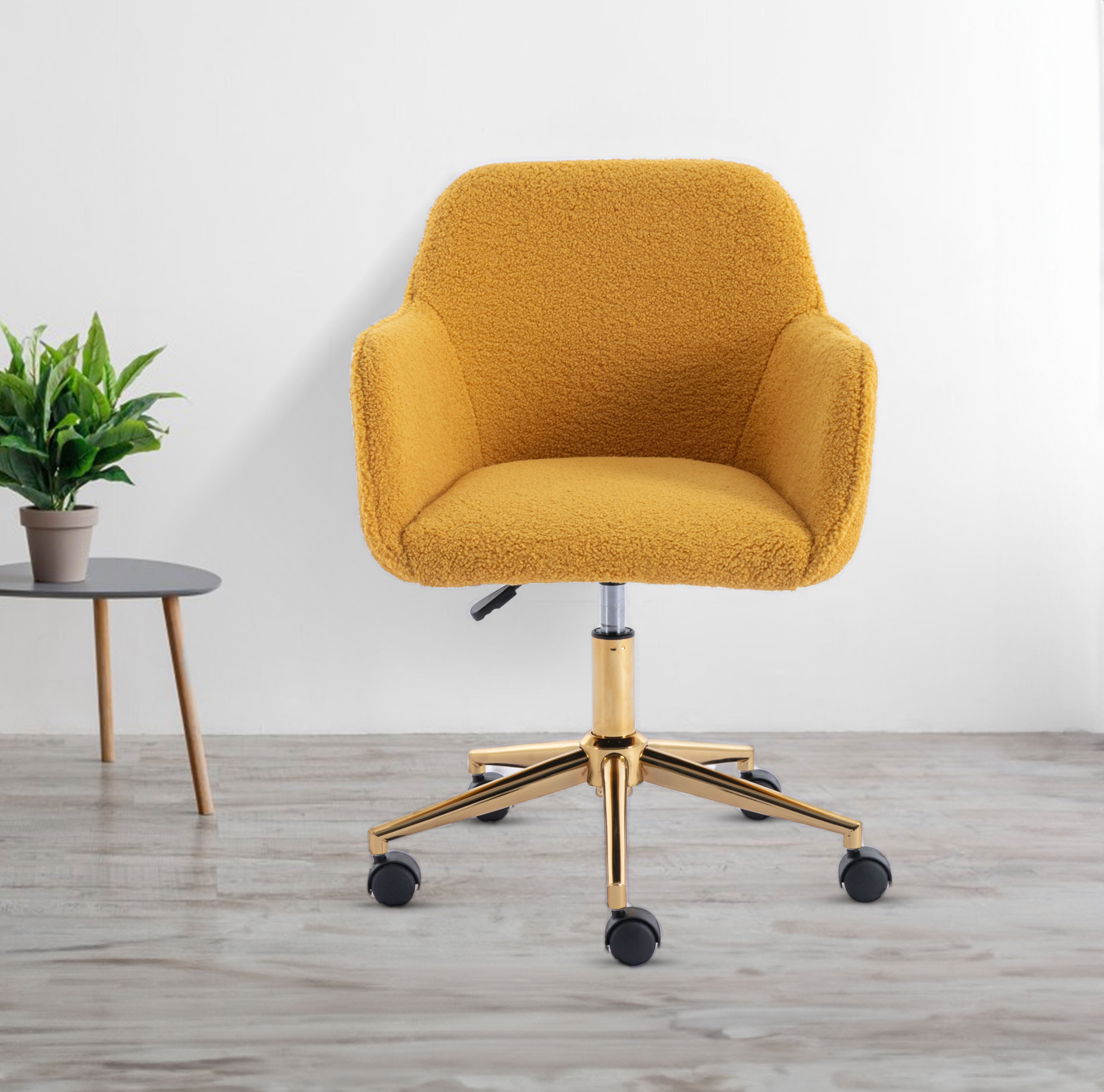 Radioso Comfort: Sedia da Ufficio Moderna in Tessuto Teddy Regolabile in Altezza, Girevole a 360 Gradi - Giallo