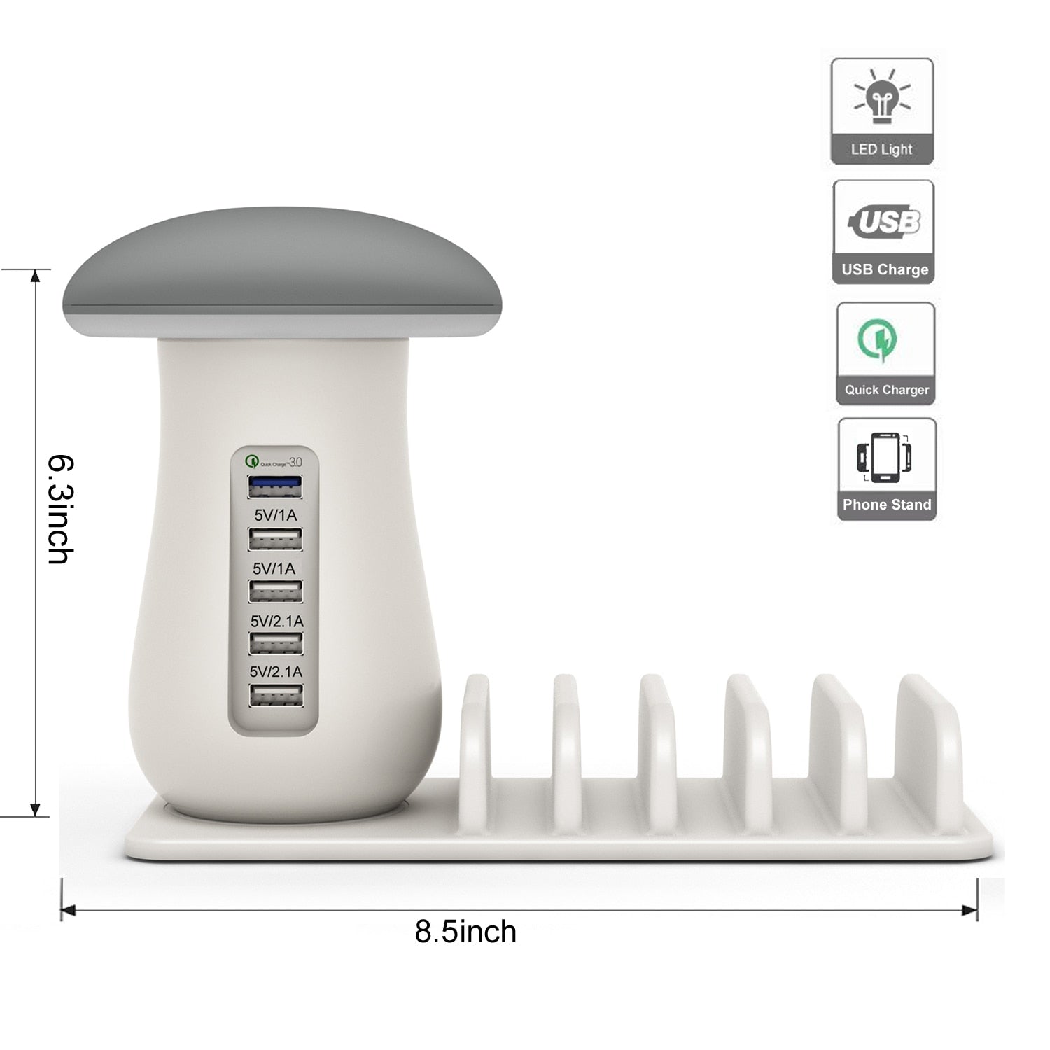 Lampada Fungo con Caricatore Multi-Porta Quick Charger 3.0