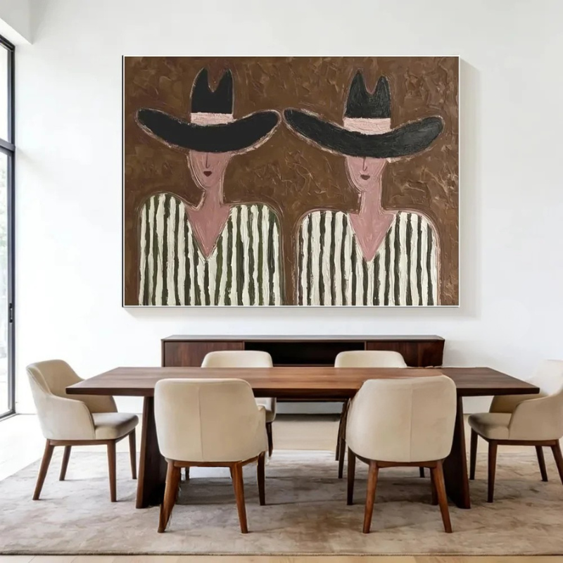 Dipinto a Mano Mid-Century Couple