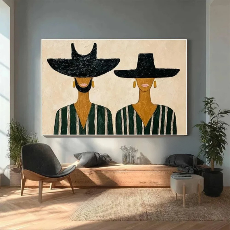 Dipinto a Mano Mid-Century Couple