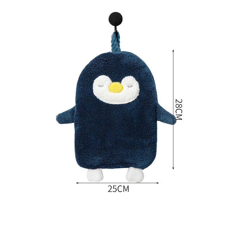 "PenguinCharm™ - Asciugamano a Mano in Velluto di Corallo con Adorabile Design di Pinguino per un Tocco Gioioso al Tuo Bagno!"