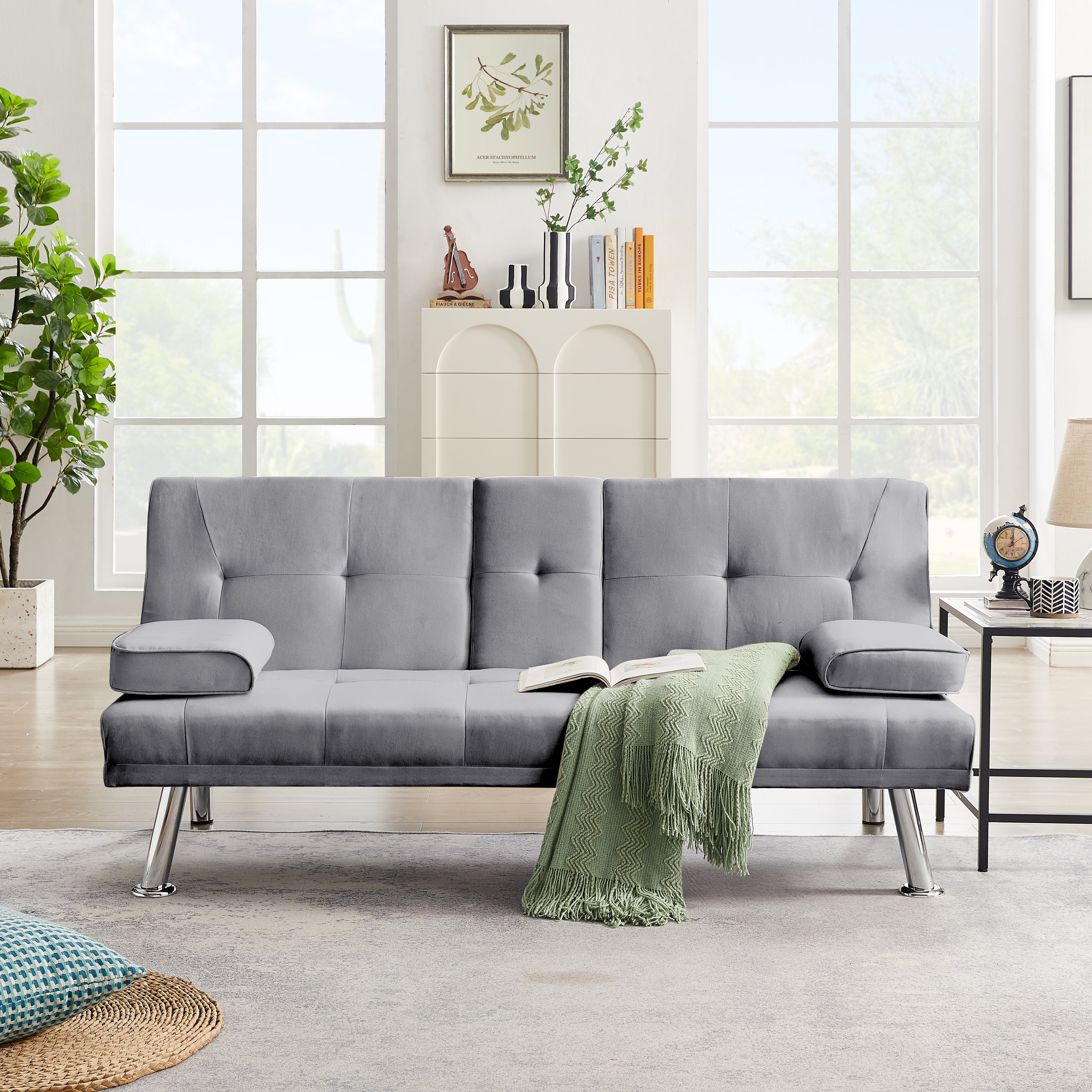 Sofisticato Comfort Convertibile: Divano Letto Futon Pieghevole in Tessuto Lino al 100%