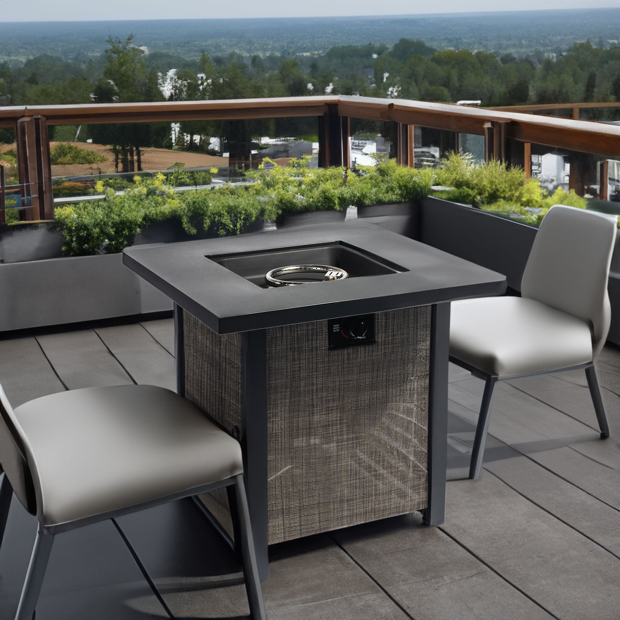 Tabletop Flames: Tavolo Quadrato da 40000BTU con Lato in Textilene e Accenti in Acciaio