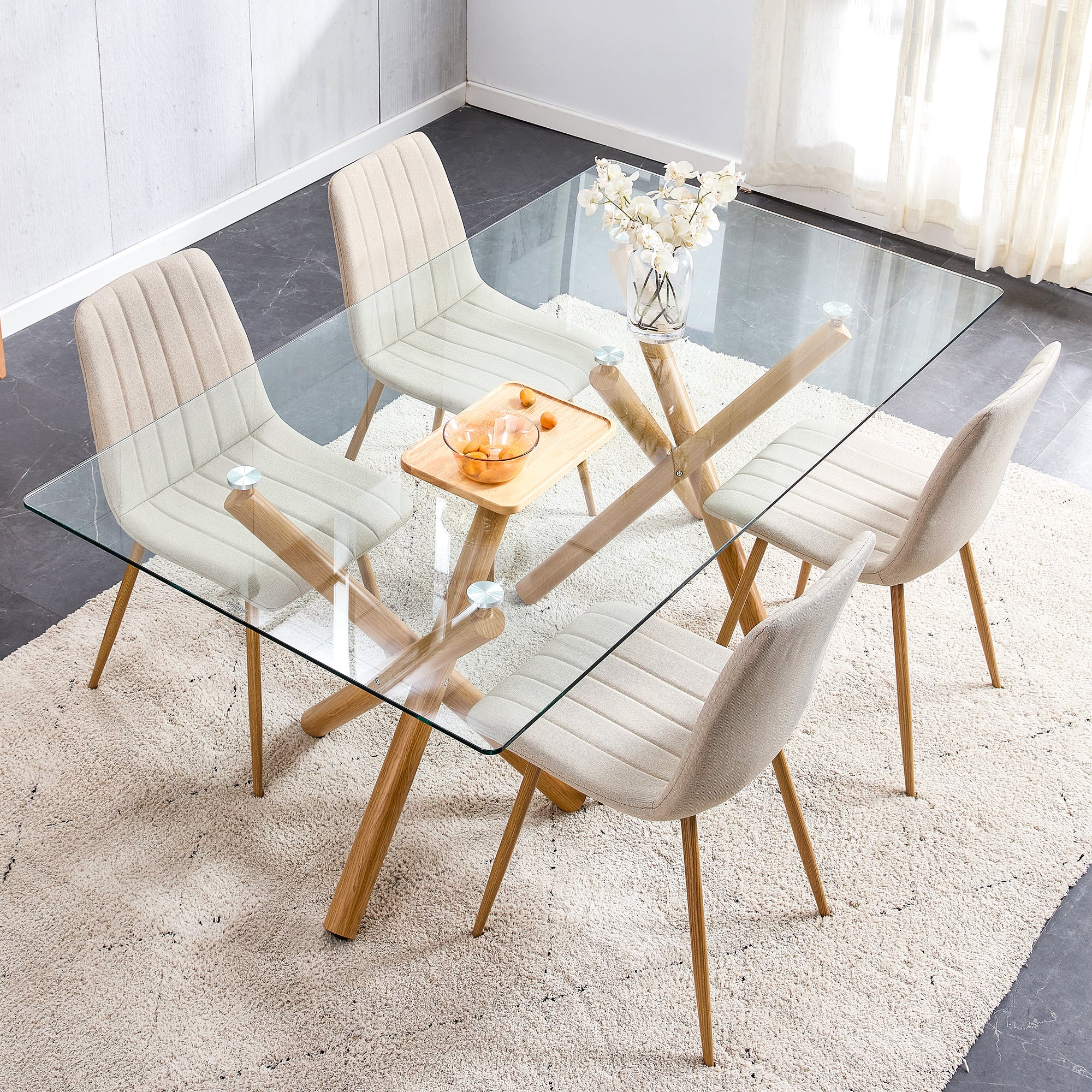 Tavolo da Pranzo in Vetro Rettangolare Moderno e Minimalista per 6-8 Persone