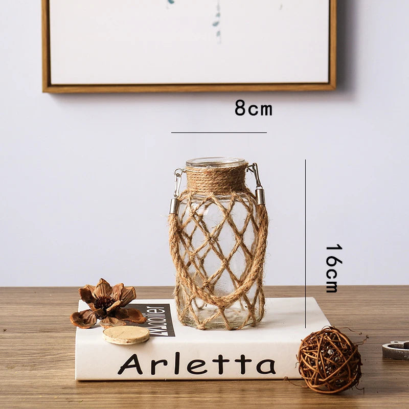 Vaso Idroponico Vintage con Corde Intrecciate - Design Naturale per Decorazioni Floreali