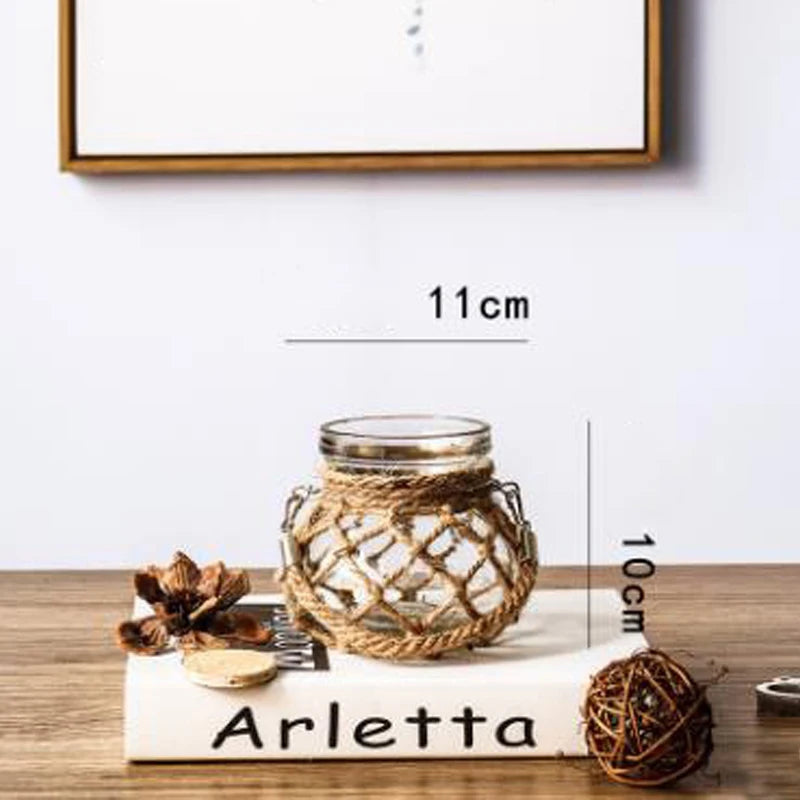 Vaso Idroponico Vintage con Corde Intrecciate - Design Naturale per Decorazioni Floreali