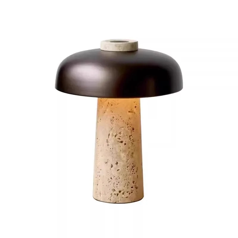 Lampada da Comodino in Travertino Naturale: Design Wabi-Sabi e Luce Calda per la Tua Casa