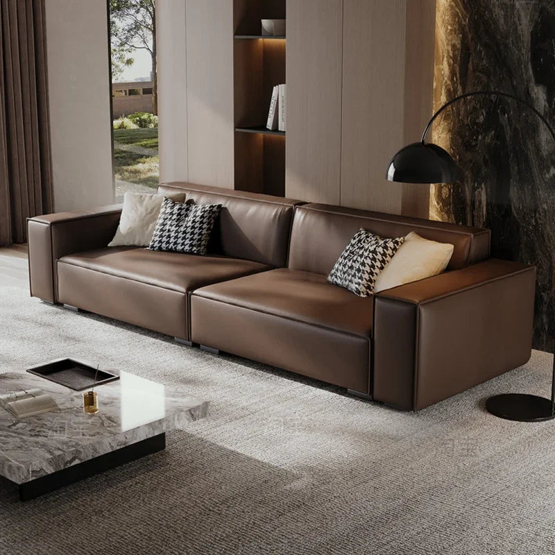 Divano Minimalista in Pelle Tofu Block - Lusso e Comfort per il Tuo Soggiorno