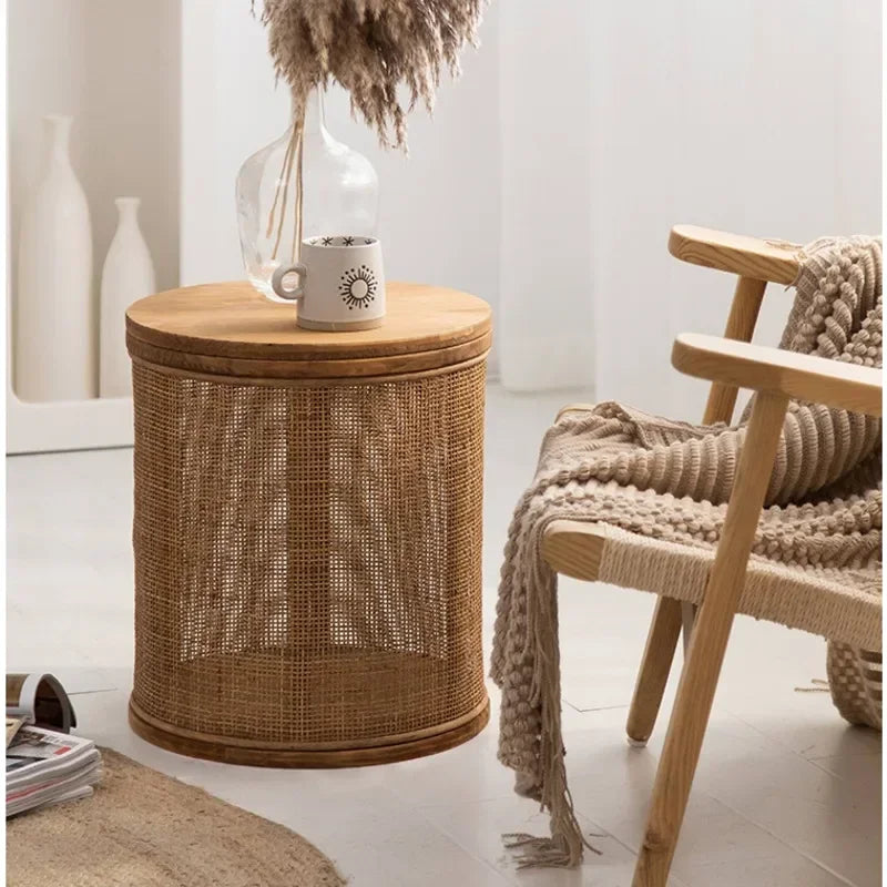 Tavolino Rotondo Giapponese in Rattan - Eleganza e Funzionalità per Ogni Ambiente