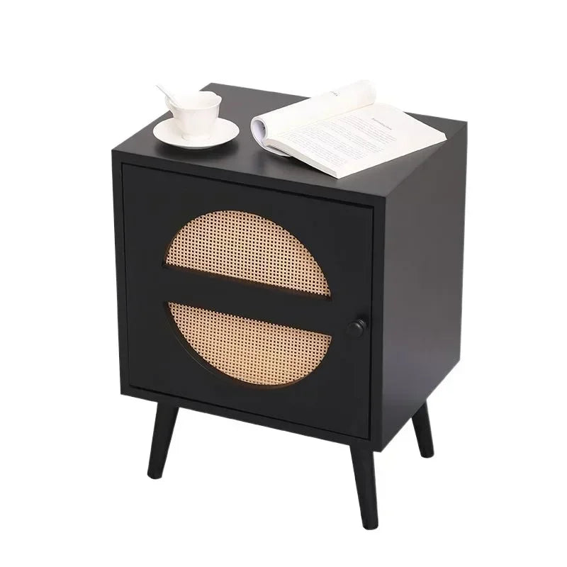 Comodino Retro in Rattan - Design Giapponese e Ampia Capacità di Stoccaggio