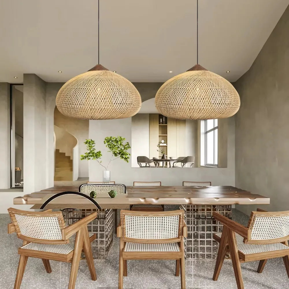Lampada da Soffitto in Bambù e Rattan - Design Artigianale
