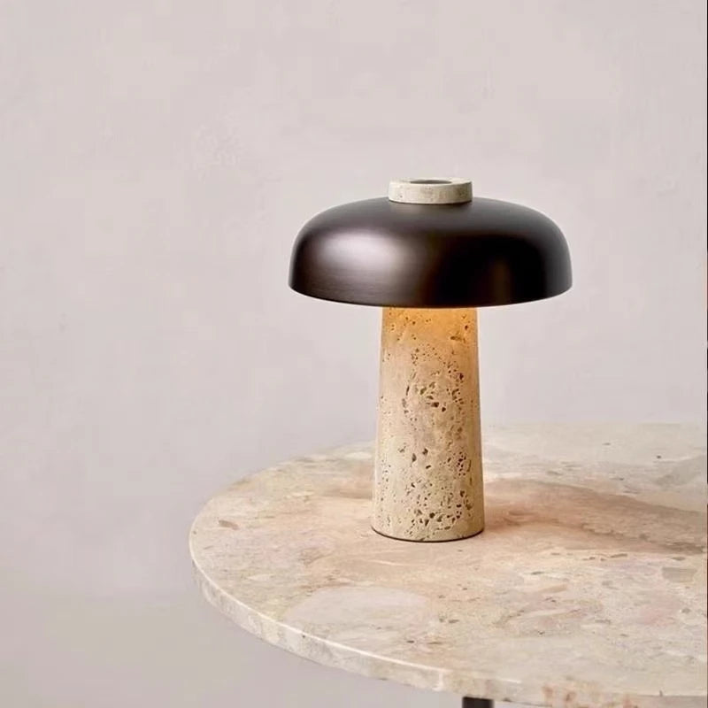 Lampada da Comodino in Travertino Naturale: Design Wabi-Sabi e Luce Calda per la Tua Casa