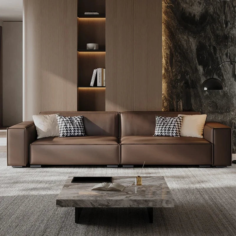 Divano Minimalista in Pelle Tofu Block - Lusso e Comfort per il Tuo Soggiorno