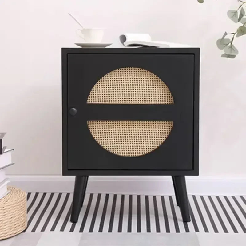 Comodino Retro in Rattan - Design Giapponese e Ampia Capacità di Stoccaggio