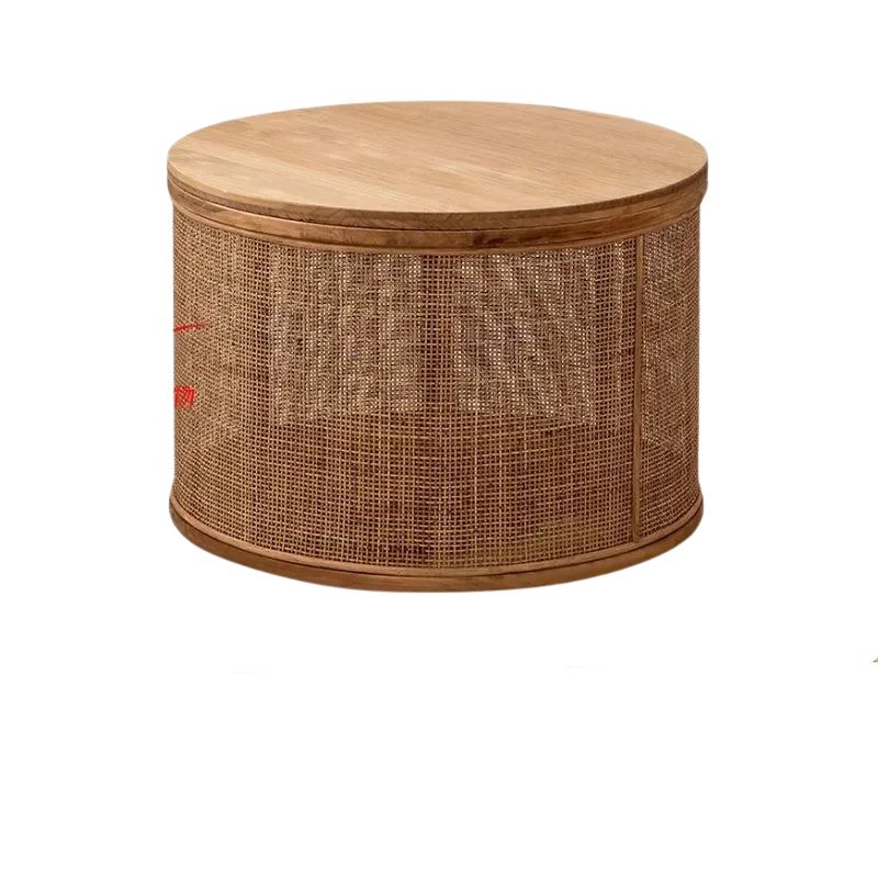 Tavolino Rotondo Giapponese in Rattan - Eleganza e Funzionalità per Ogni Ambiente