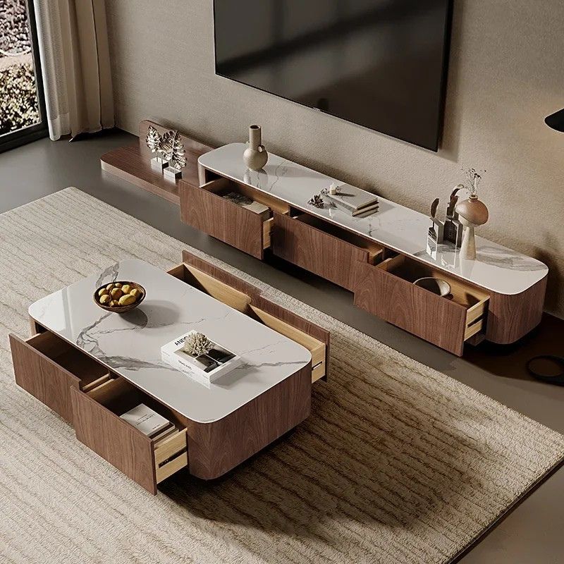 Tavolini da Caffè con Lastra di Roccia e Legno Massello: Eleganza Naturale per Piccoli Spazi