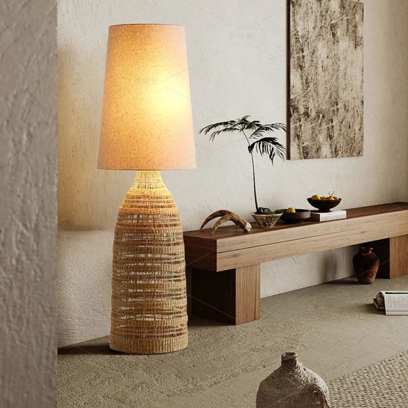 Lampada da Terra Retro Giapponese in Tessuto di Fascia Alta - Atmosfera Elegante per il Tuo Soggiorno