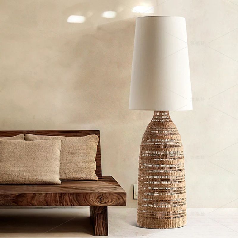 Lampada da Terra Retro Giapponese in Tessuto di Fascia Alta - Atmosfera Elegante per il Tuo Soggiorno