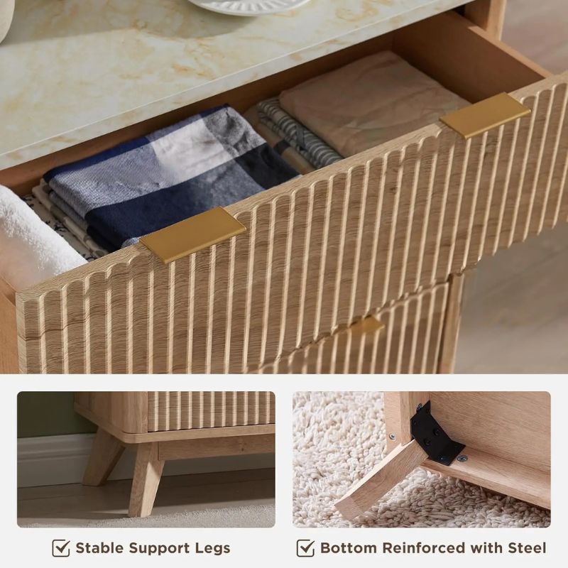 Cassettiera Moderna con 5 Cassetti e Piano in Finto Marmo - Design Curvo e Funzionalità