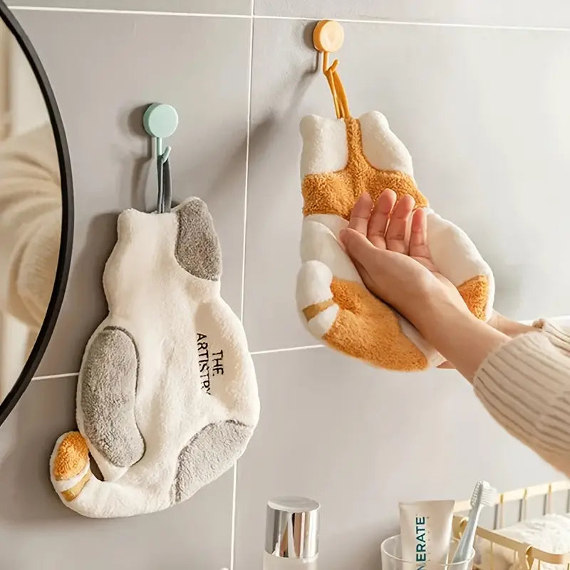Cute Cat Coral Fleece Hand Towel for Kids (1 Piece)