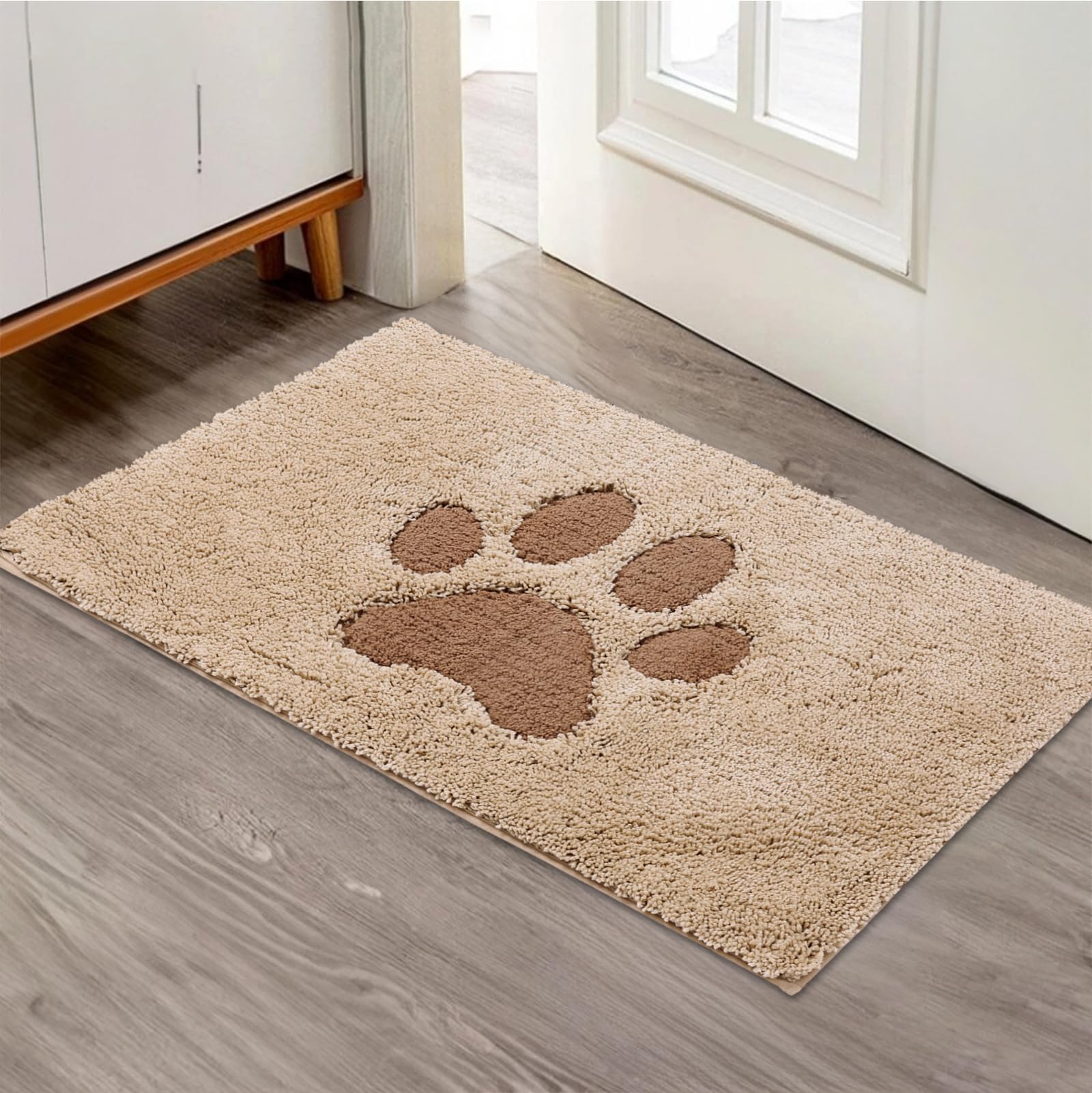 Oiilores Door Mat Indoor Super Absorbent Microfiber Washable Pet Rug Low-Profile Entryway Rug with Non-Slip Backing Dirty Trapper Inside Entrance Doormat for Shoes 16" x 24" Biege