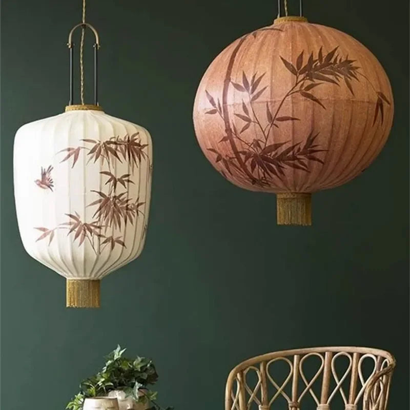 Lampada Lanterna in Tessuto Asiatico - Eleganza Retrò per Ogni Ambiente