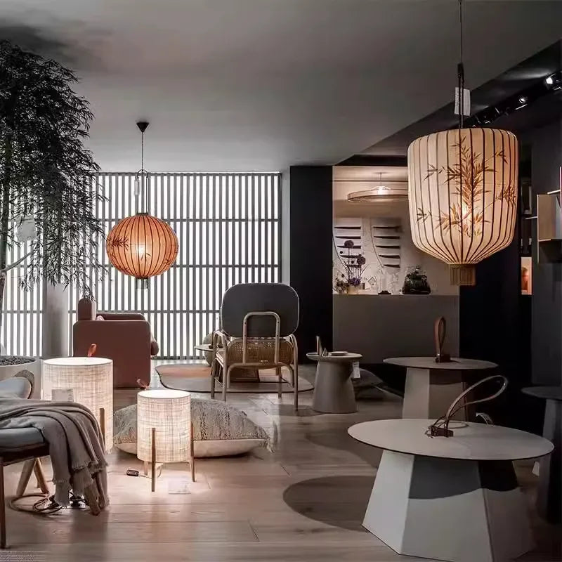 Lampada Lanterna in Tessuto Asiatico - Eleganza Retrò per Ogni Ambiente