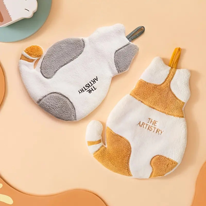 Cute Cat Coral Fleece Hand Towel for Kids (1 Piece)