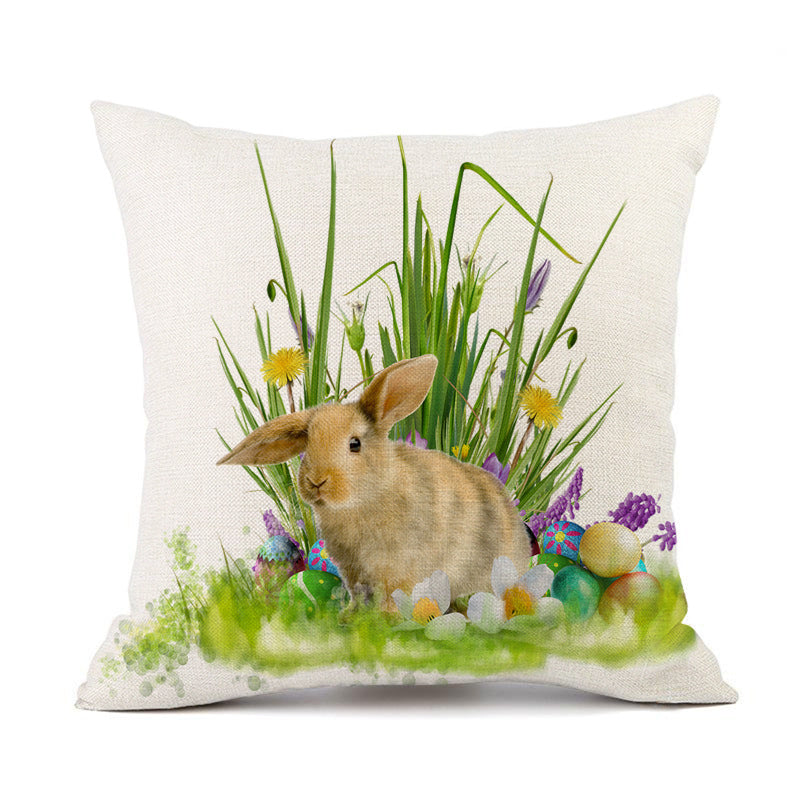 Easter Bunny Egg Cotton Linen Cushion Cover