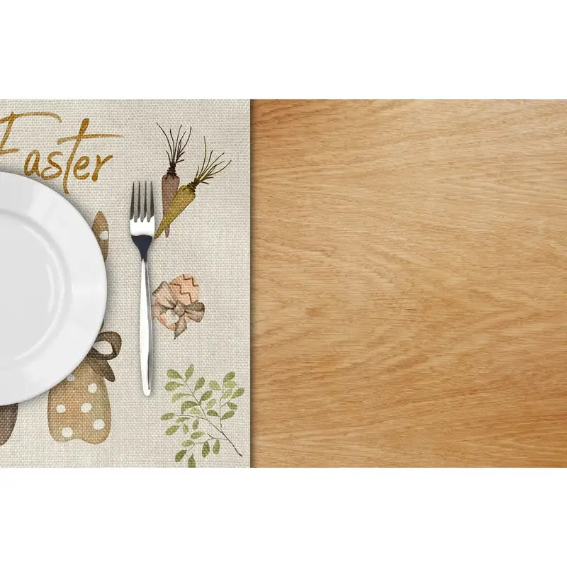 Easter Bunny Linen Table Mat with Rabbit and Egg Print