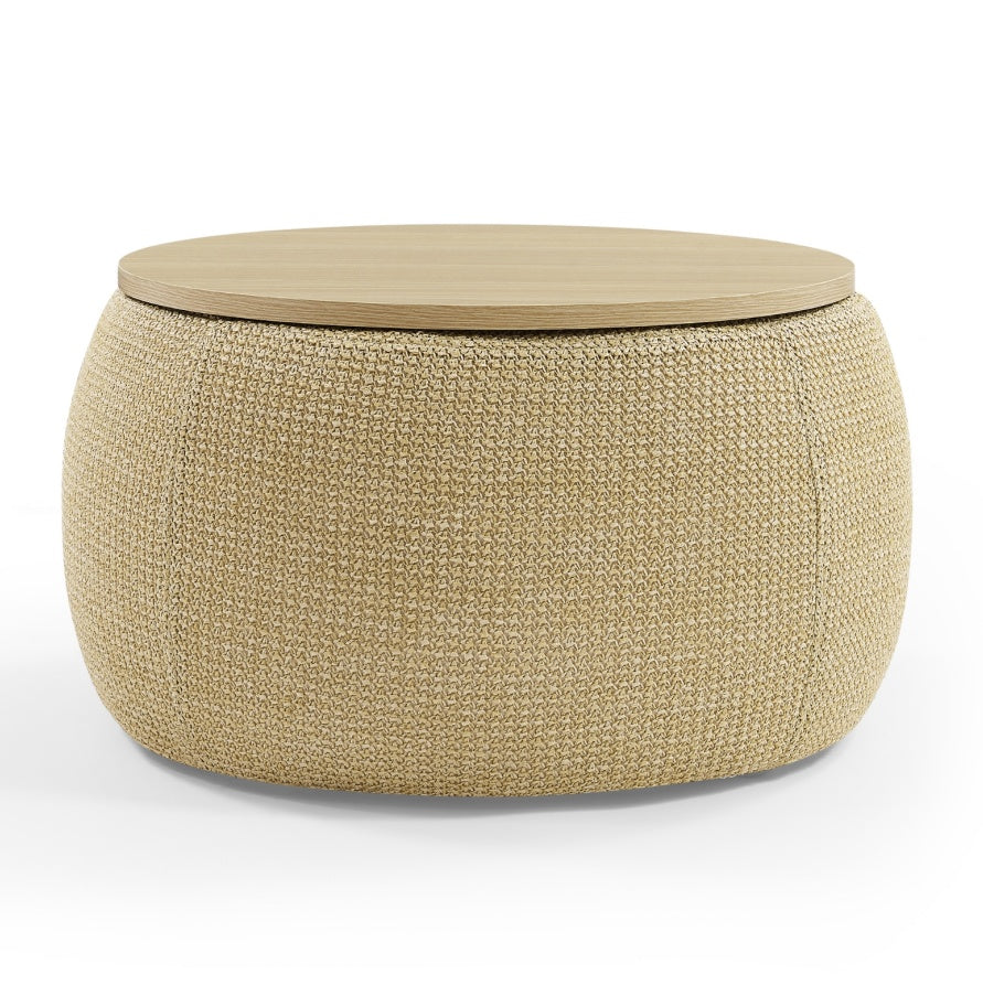 Pouf Tavolino 2-in-1 con Contenitore - Design Multifunzionale e Naturale